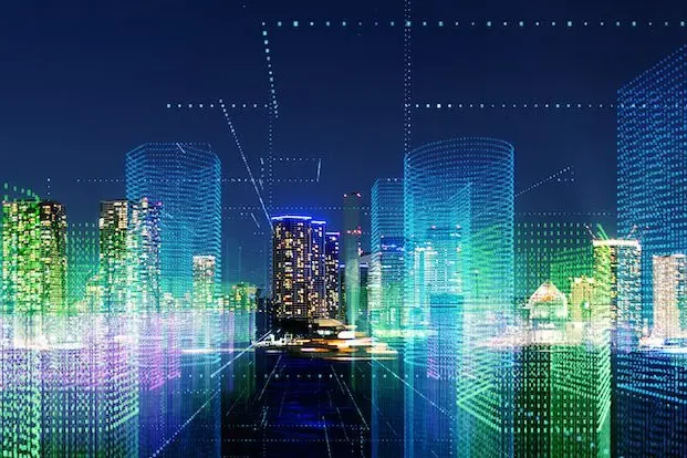 Städtische Skyline-Infrastruktur bei Nacht 